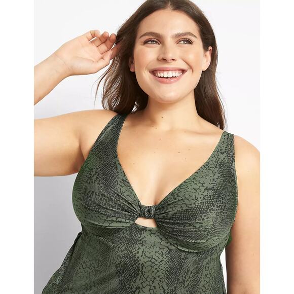 Cacique Green Black Python Snakeskin Underwire Tankini Swim Top 46DD 46 New - Picture 6 of 14